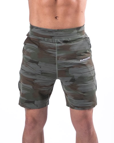 Alphalete 4-Way Stretch 8" Kurzes Olivgrün Camouflage | MW3509741