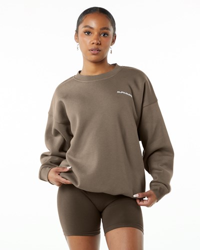 Alphalete Brushed Fleece Crewneck Pullover Mocha | KT4693175