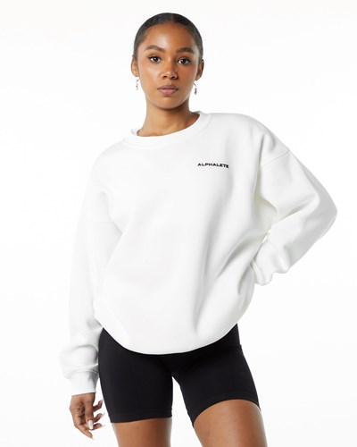 Alphalete Brushed Fleece Crewneck Pullover Weiß | TF3504267