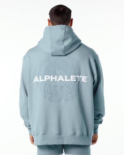 Alphalete Brushed Fleece Graphic Hoodie Blau | EA6032974