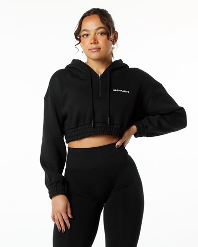 Alphalete Brushed Fleece Half-Zip Crop Hoodie Schwarz | IM3907215