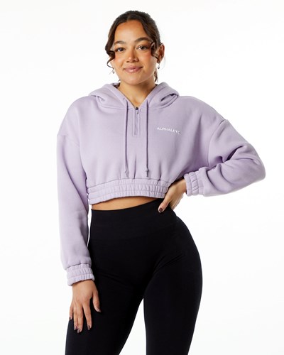 Alphalete Brushed Fleece Half-Zip Crop Hoodie Misty Lilac | WB2807639