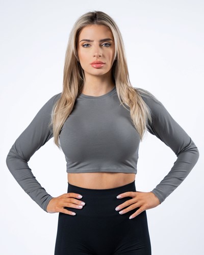 Alphalete Cropped Premium Long Sleeve Grau | GK7986102