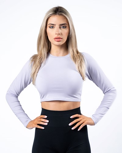 Alphalete Cropped Premium Long Sleeve Lilac Haze | DB6459378