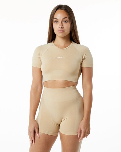 Alphalete Cropped Seamless Kurzes Sleeve Hazelnut | GT1024637