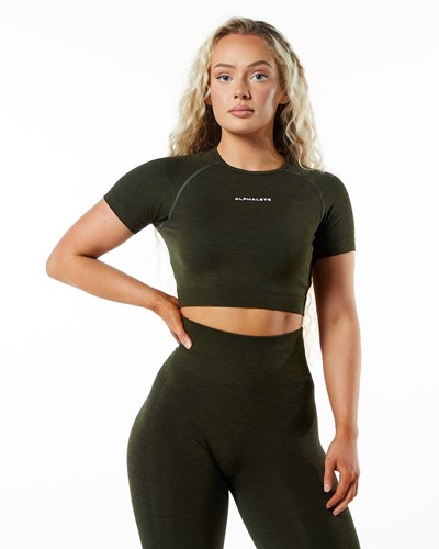 Alphalete Cropped Seamless Kurzes Sleeve Evergreen | SW5792418