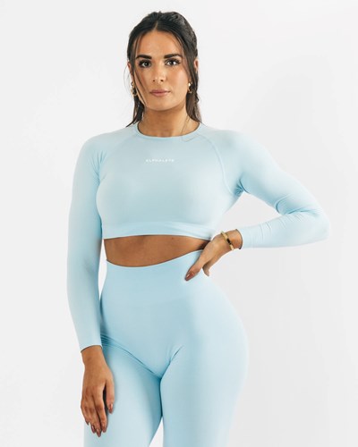 Alphalete Cropped Seamless Long Sleeve Blau | AQ0349567