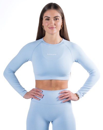 Alphalete Cropped Seamless Long Sleeve Blau | HF1572683