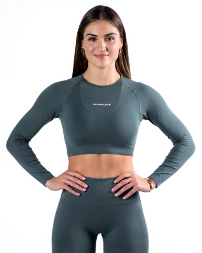 Alphalete Cropped Seamless Long Sleeve Charcoal | YW6503271