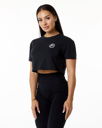 Alphalete Fitted Performance Kurzes Sleeve Crop Schwarz | WP6479532