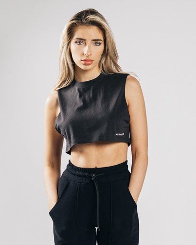 Alphalete Heavy Baumwoll Cropped Cutoff Schwarz | HA0981547