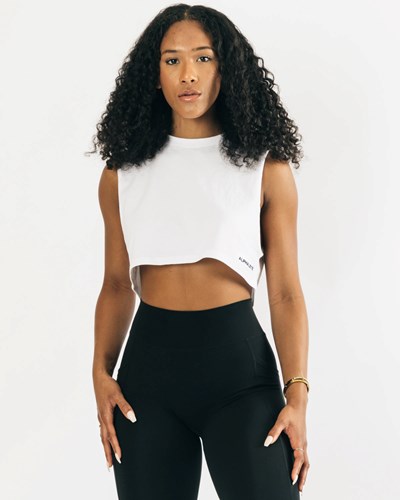 Alphalete Heavy Baumwoll Cropped Cutoff Weiß | MH2736459