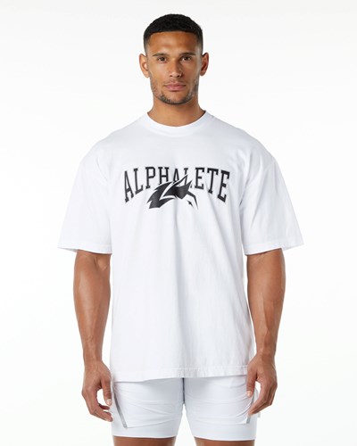 Alphalete Heavyweight Oversized Tee Weiß Schwarz | WK1063289