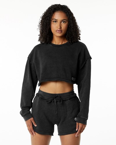 Alphalete Heavyweight Washed Terry Crop Pullover Onyx | AZ4057618