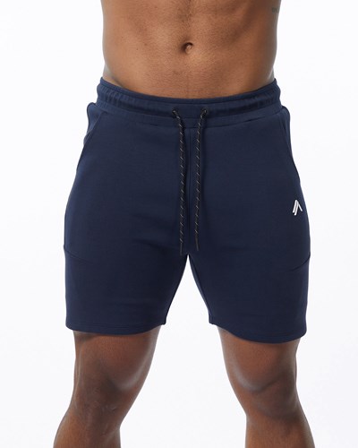 Alphalete Interlock Knit 6" Kurzes Navy | XU4603972