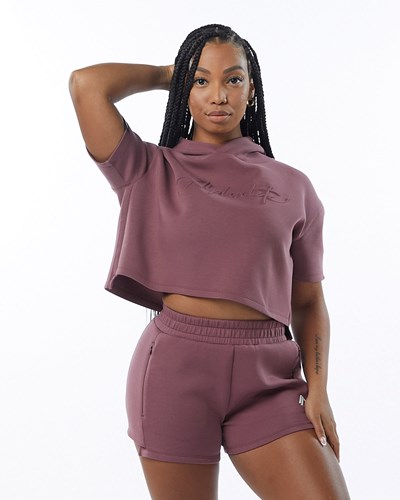 Alphalete Interlock Knit Crop Hoodie Mauve | DG2817653