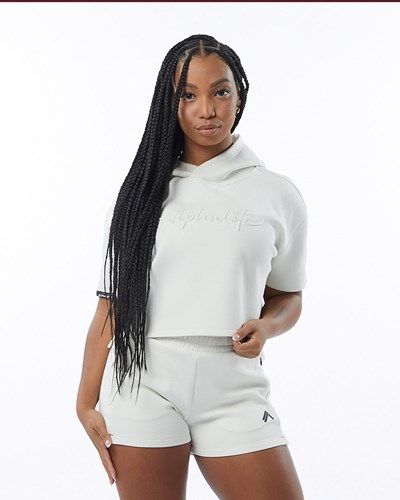 Alphalete Interlock Knit Crop Hoodie Weiß | AO9340157