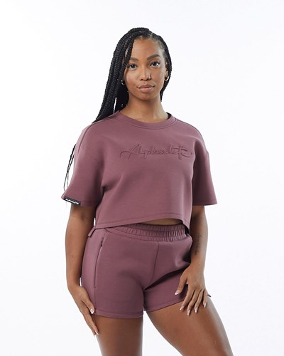 Alphalete Interlock Knit Crop Pullover Mauve | LZ1906457