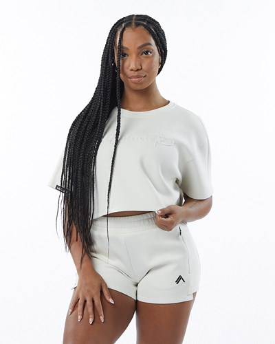 Alphalete Interlock Knit Crop Pullover Weiß | DW6348790