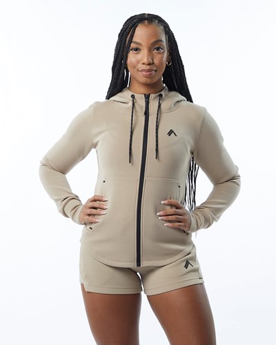 Alphalete Interlock Knit Full-Zip Hoodie Tan | PR7913240