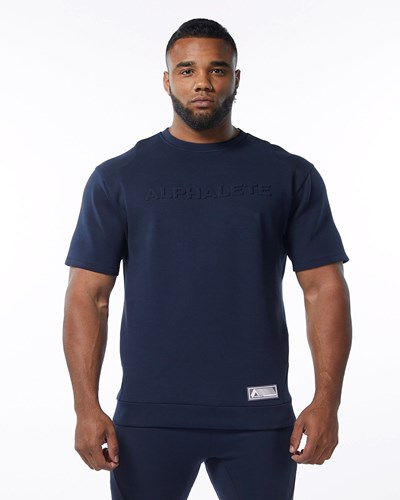 Alphalete Interlock Knit Pullover Navy | VO1236457