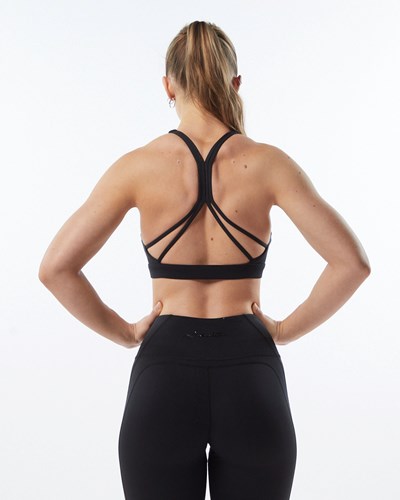 Alphalete Medium-Support Riemen Open Back Sports Bra Blackout | AC8623197