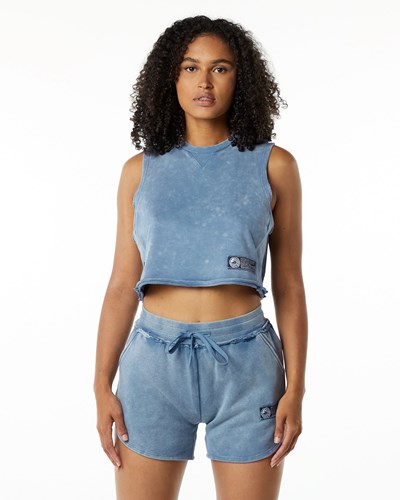 Alphalete Mid-Weight Washed Terry Crop Cutoff Blau | FY1289067