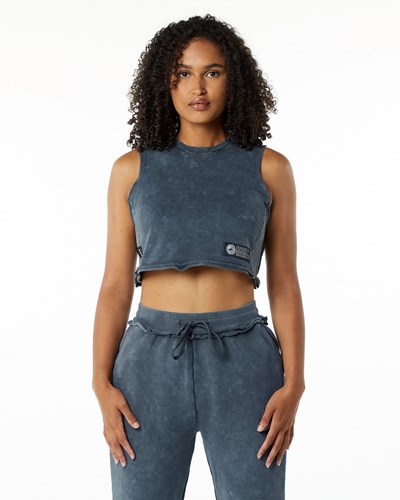 Alphalete Mid-Weight Washed Terry Crop Cutoff Blau | TC0974183