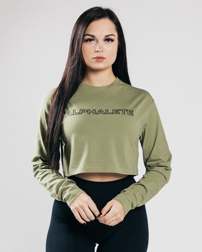 Alphalete Oversized Performance Long Sleeve Crop Grün | AU5192730