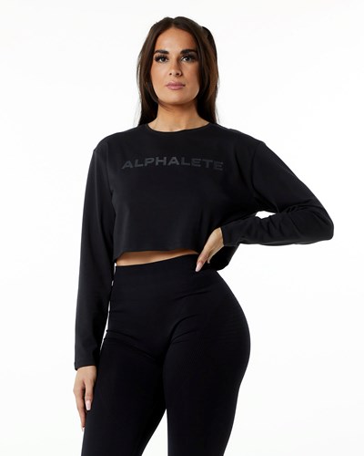 Alphalete Oversized Performance Long Sleeve Crop Blackout | HQ0196428