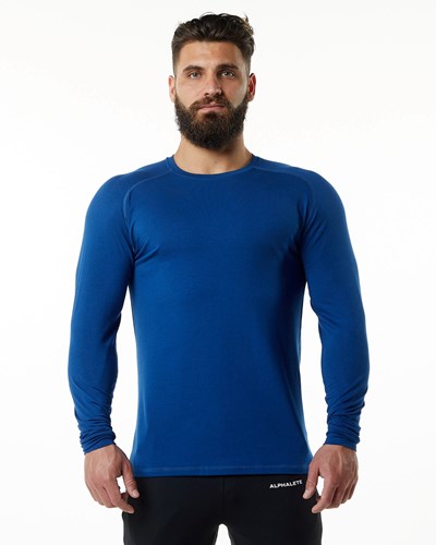 Alphalete Premium Epaulette Long Sleeve Tee Blau | TL9214560