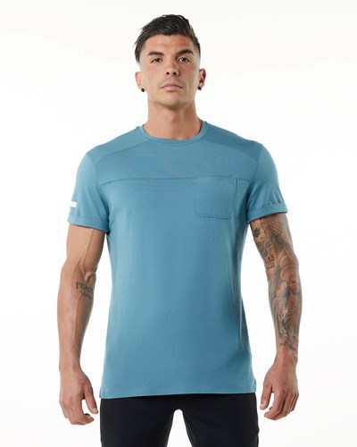 Alphalete Premium Kurzes Sleeve Pocket Tee Blau | CM7642139