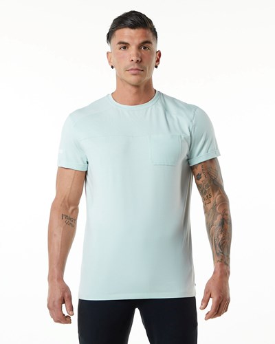 Alphalete Premium Kurzes Sleeve Pocket Tee Blau | QD0841237