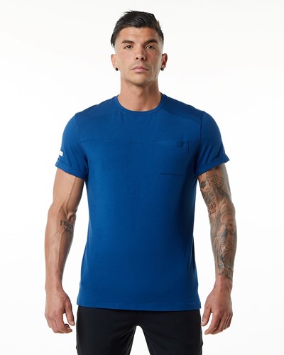 Alphalete Premium Kurzes Sleeve Pocket Tee Blau | RE5932817