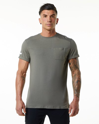 Alphalete Premium Kurzes Sleeve Pocket Tee Grau | XK2081946