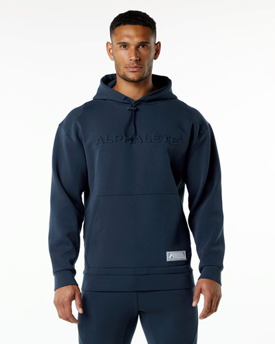 Alphalete Relaxed Interlock Knit Hoodie Navy | VW8269473