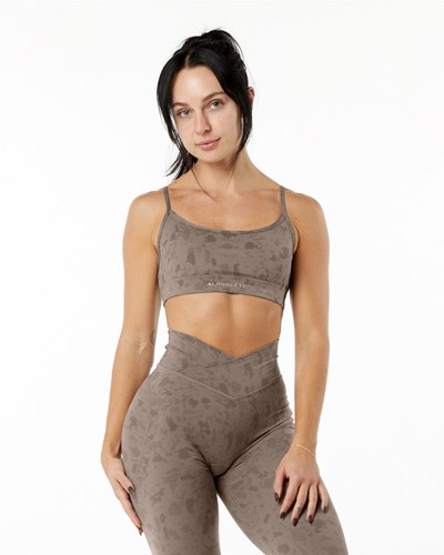 Alphalete Single Brushed Bra Pebble Print Mocha | ZF2896134