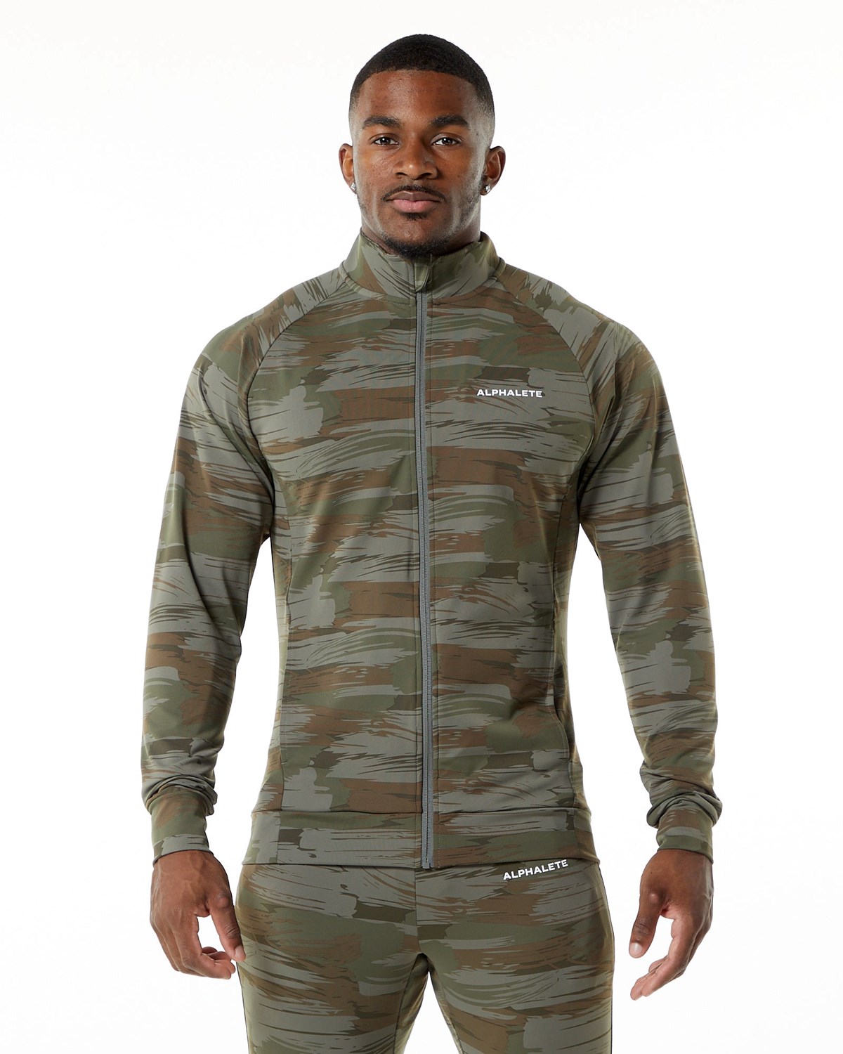 Alphalete 4-Way Stretch Track Jacket Olivgrün Camouflage | JE7641892