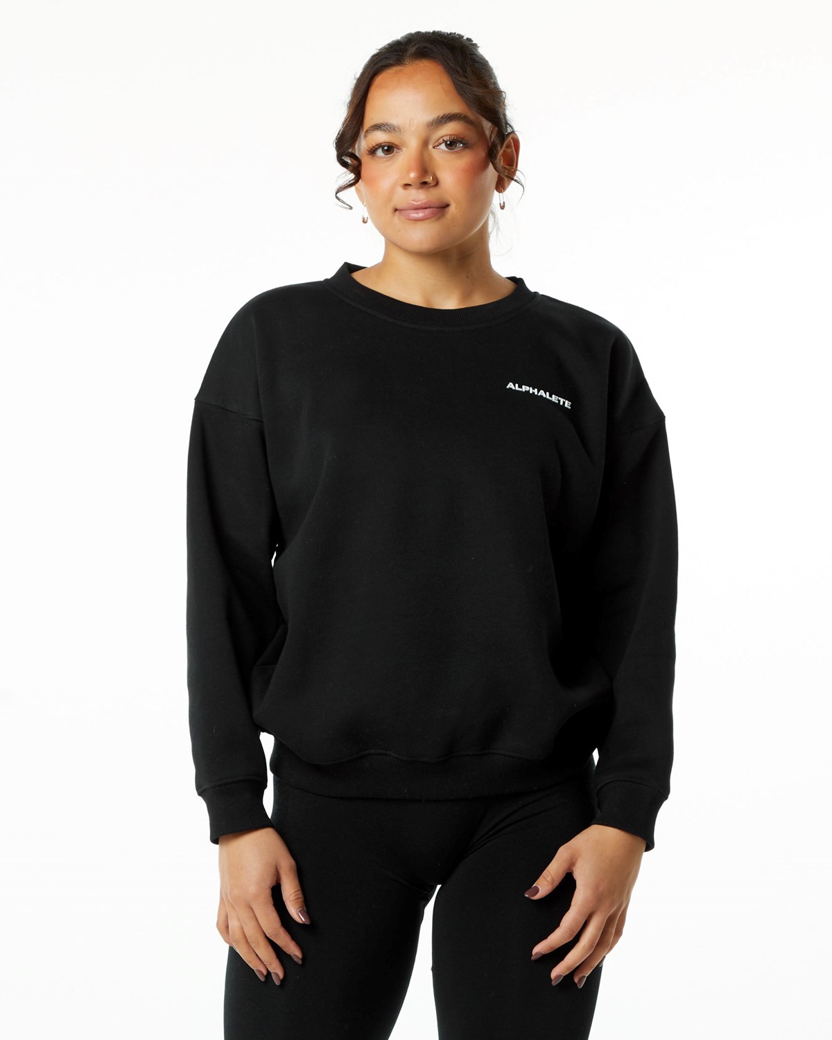 Alphalete Brushed Fleece Crewneck Pullover Schwarz | CV5306871