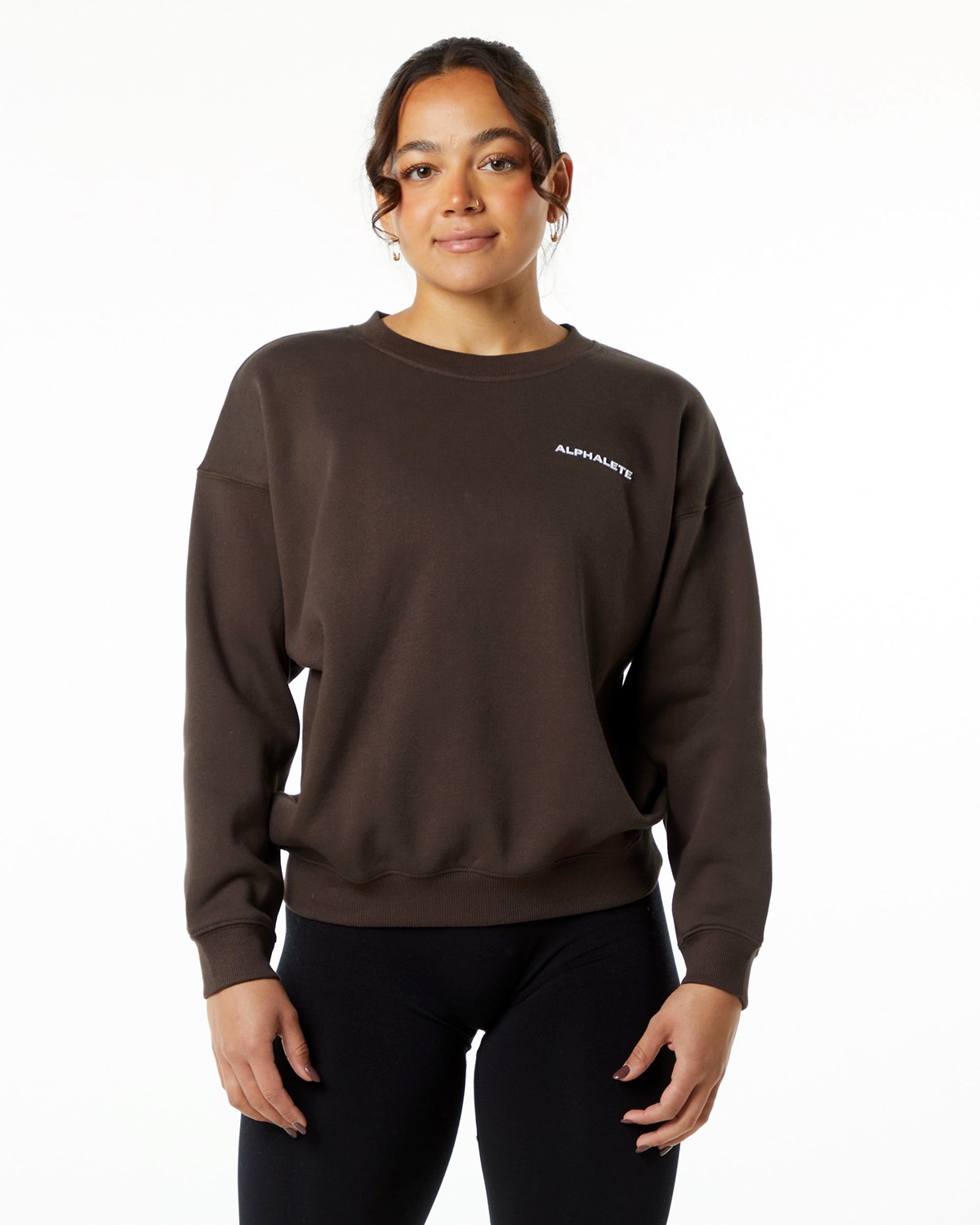 Alphalete Brushed Fleece Crewneck Pullover Braun | GN5312078