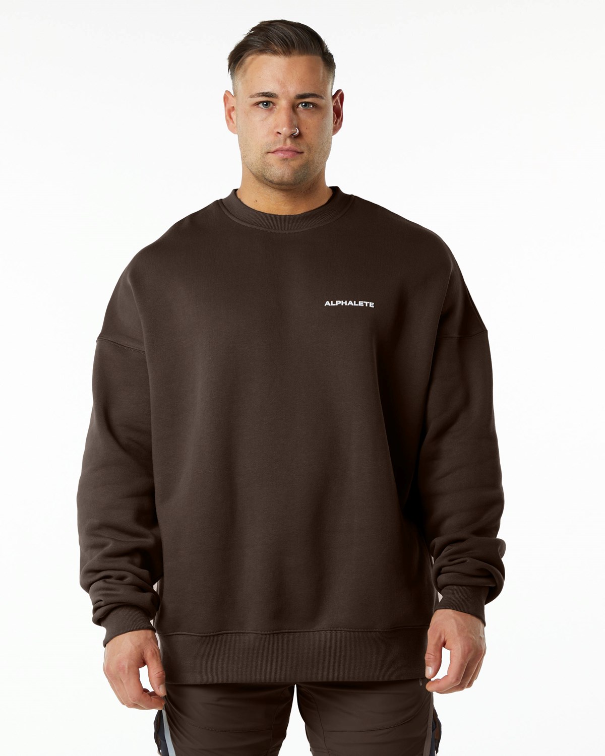 Alphalete Brushed Fleece Crewneck Pullover Braun | GO0236784