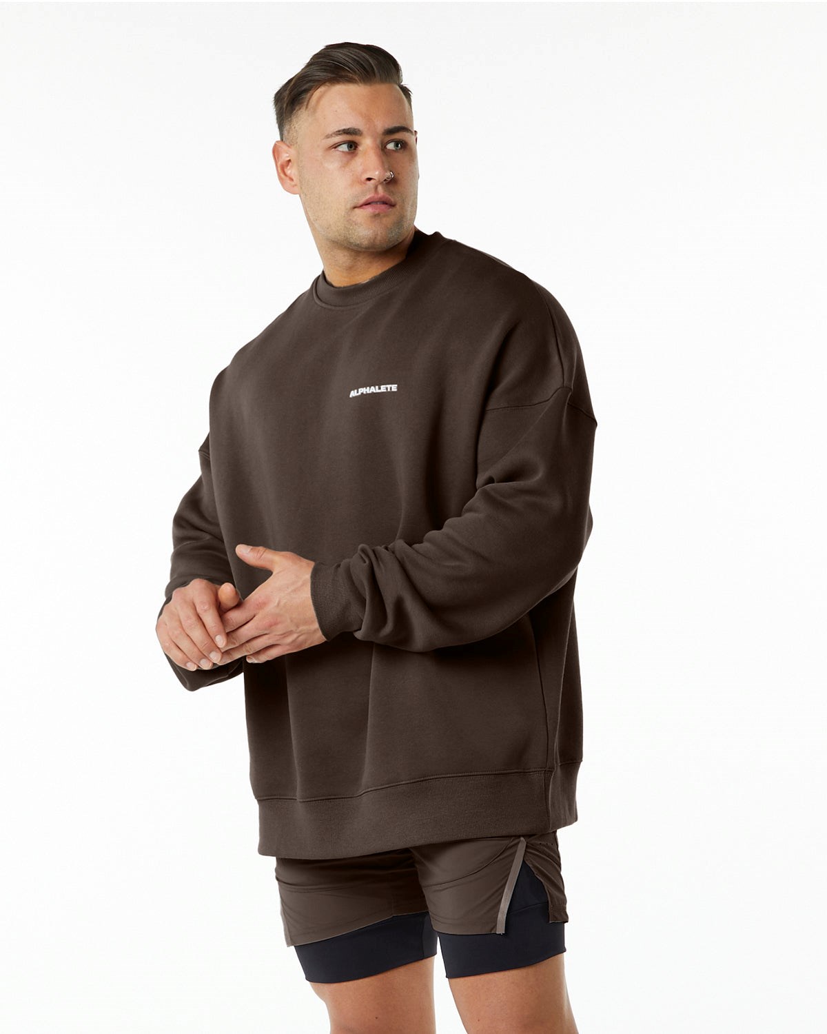 Alphalete Brushed Fleece Crewneck Pullover Braun | GO0236784