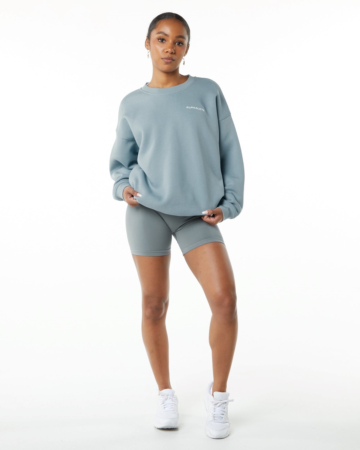 Alphalete Brushed Fleece Crewneck Pullover Blau | HD6592374