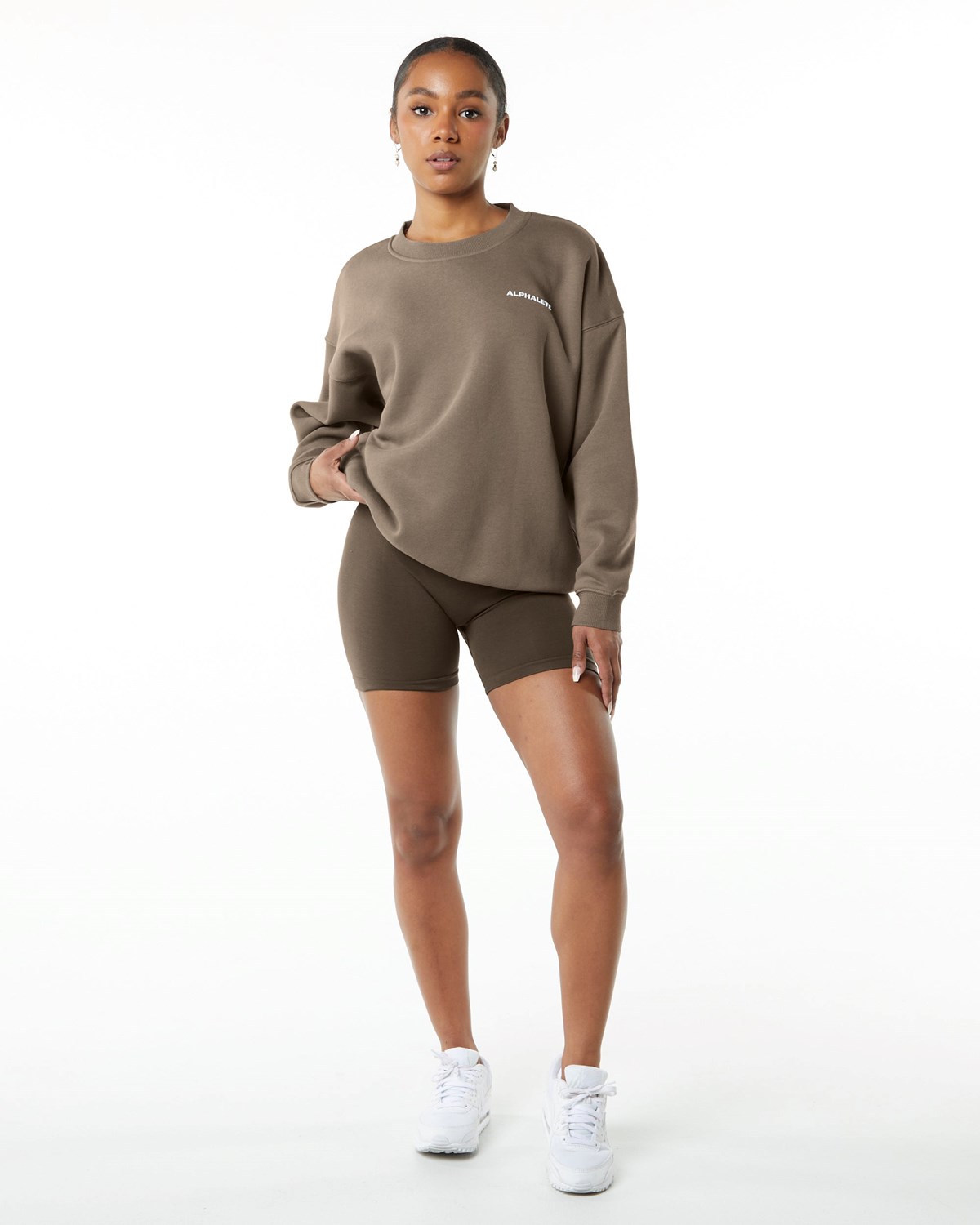 Alphalete Brushed Fleece Crewneck Pullover Mocha | KT4693175