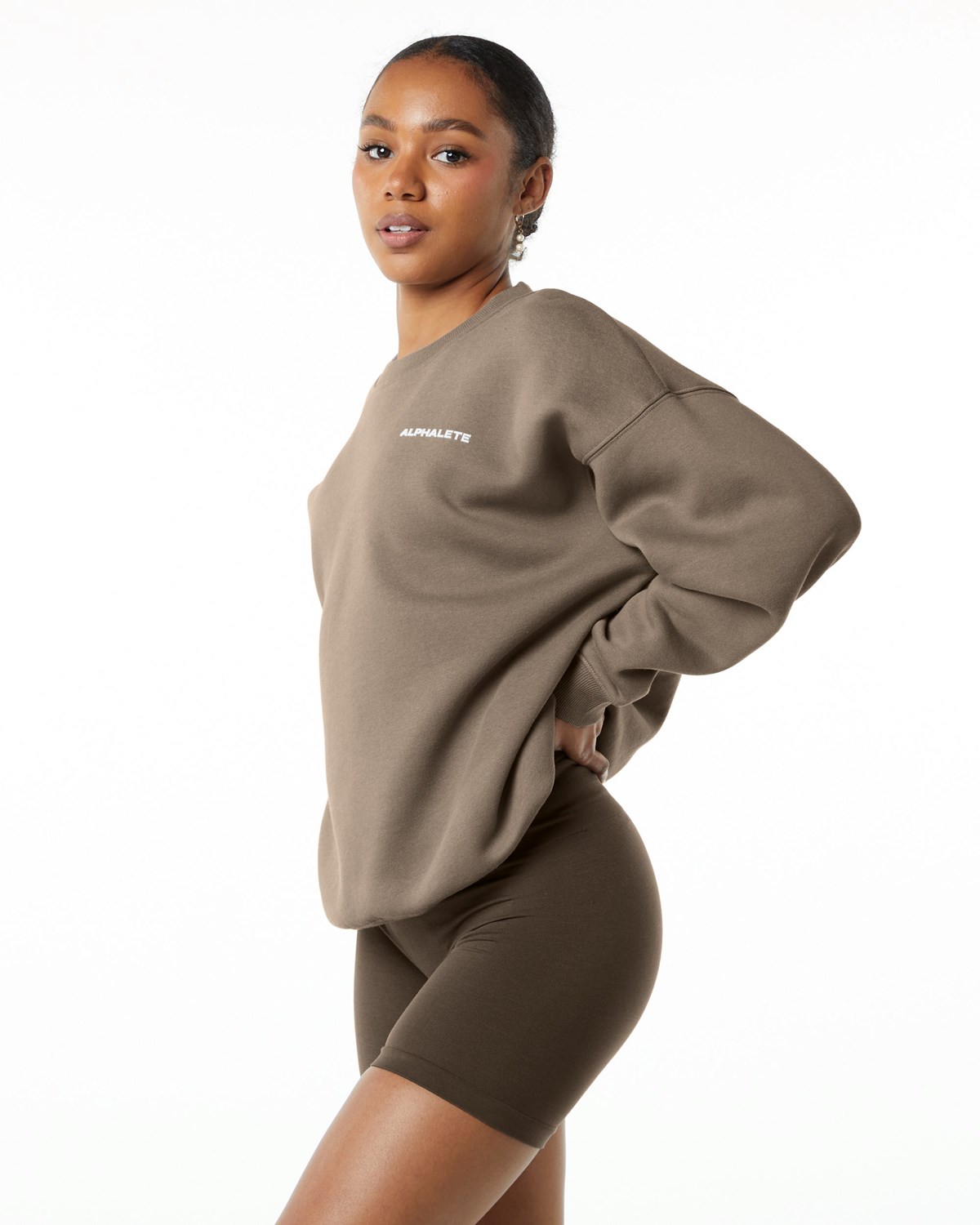 Alphalete Brushed Fleece Crewneck Pullover Mocha | KT4693175