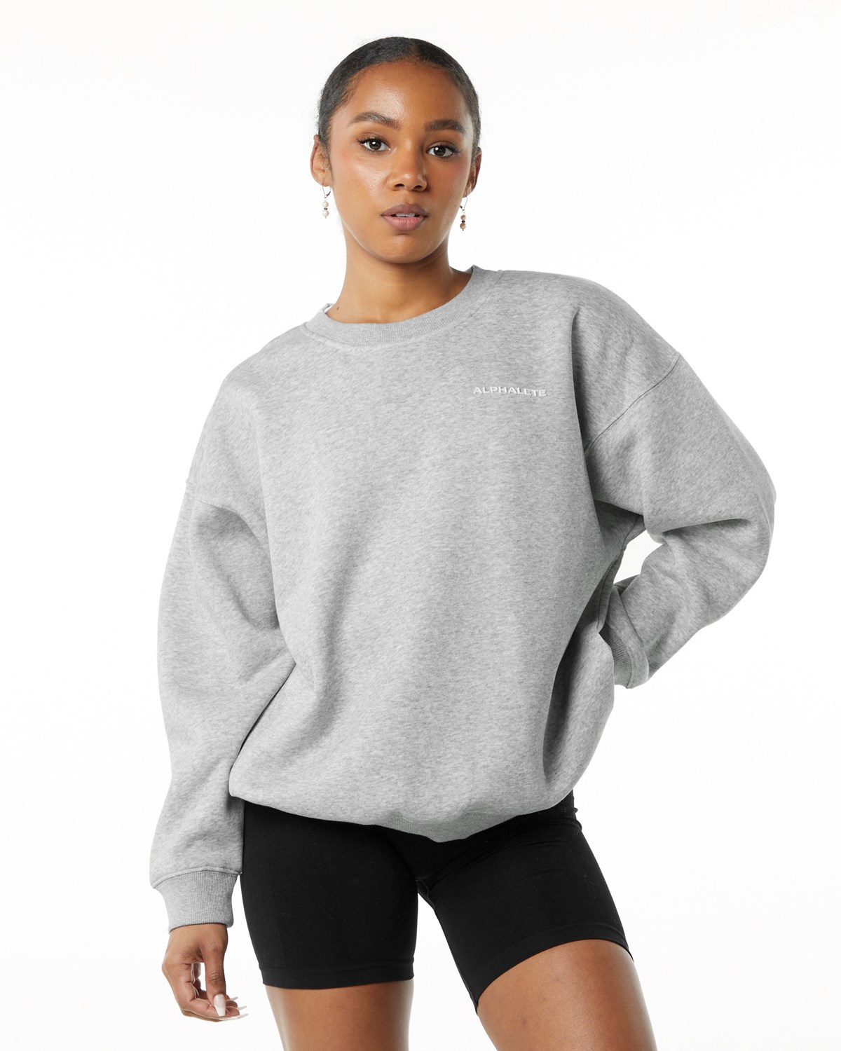 Alphalete Brushed Fleece Crewneck Pullover Grau | MO0742953