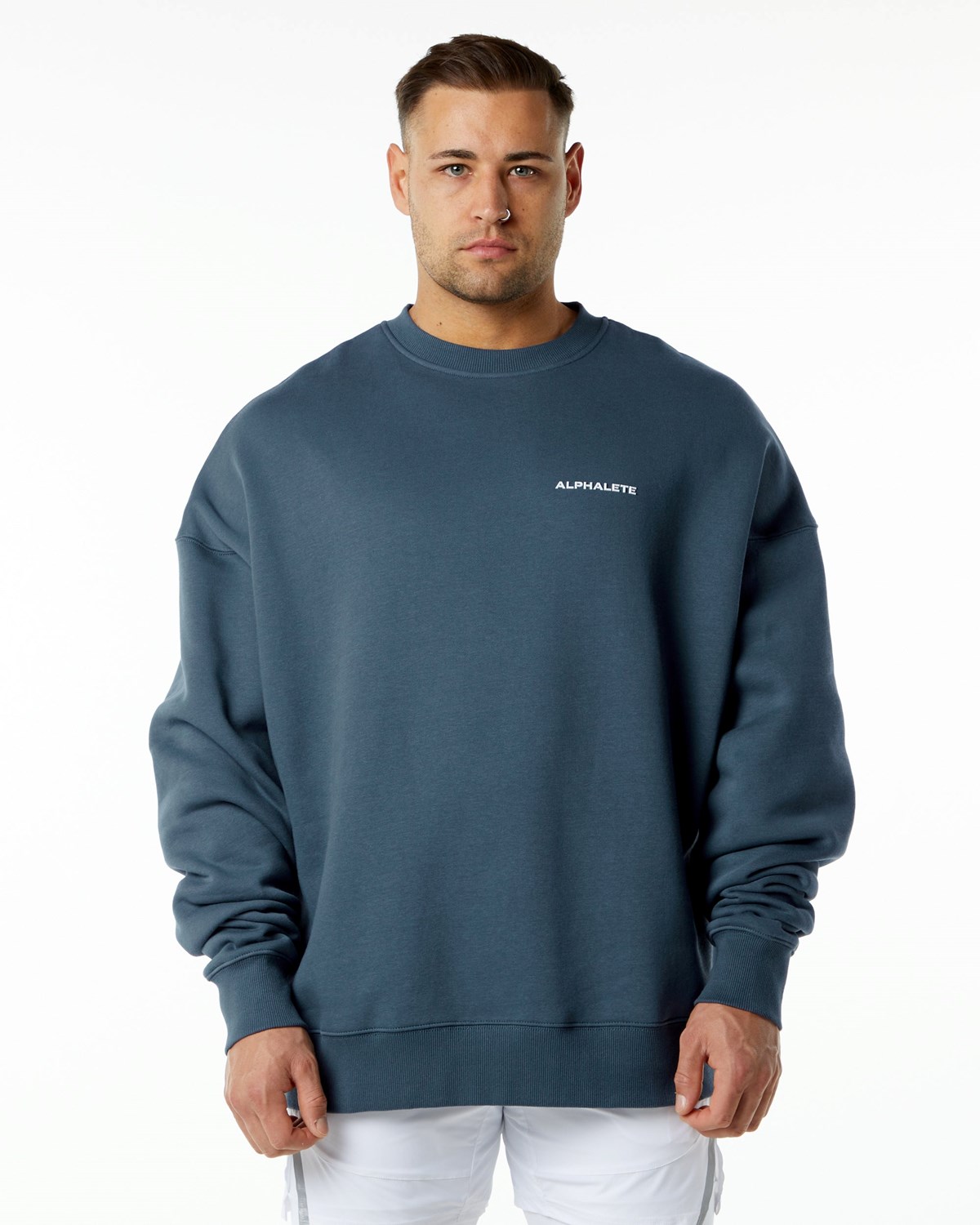 Alphalete Brushed Fleece Crewneck Pullover Blau | MQ4856237