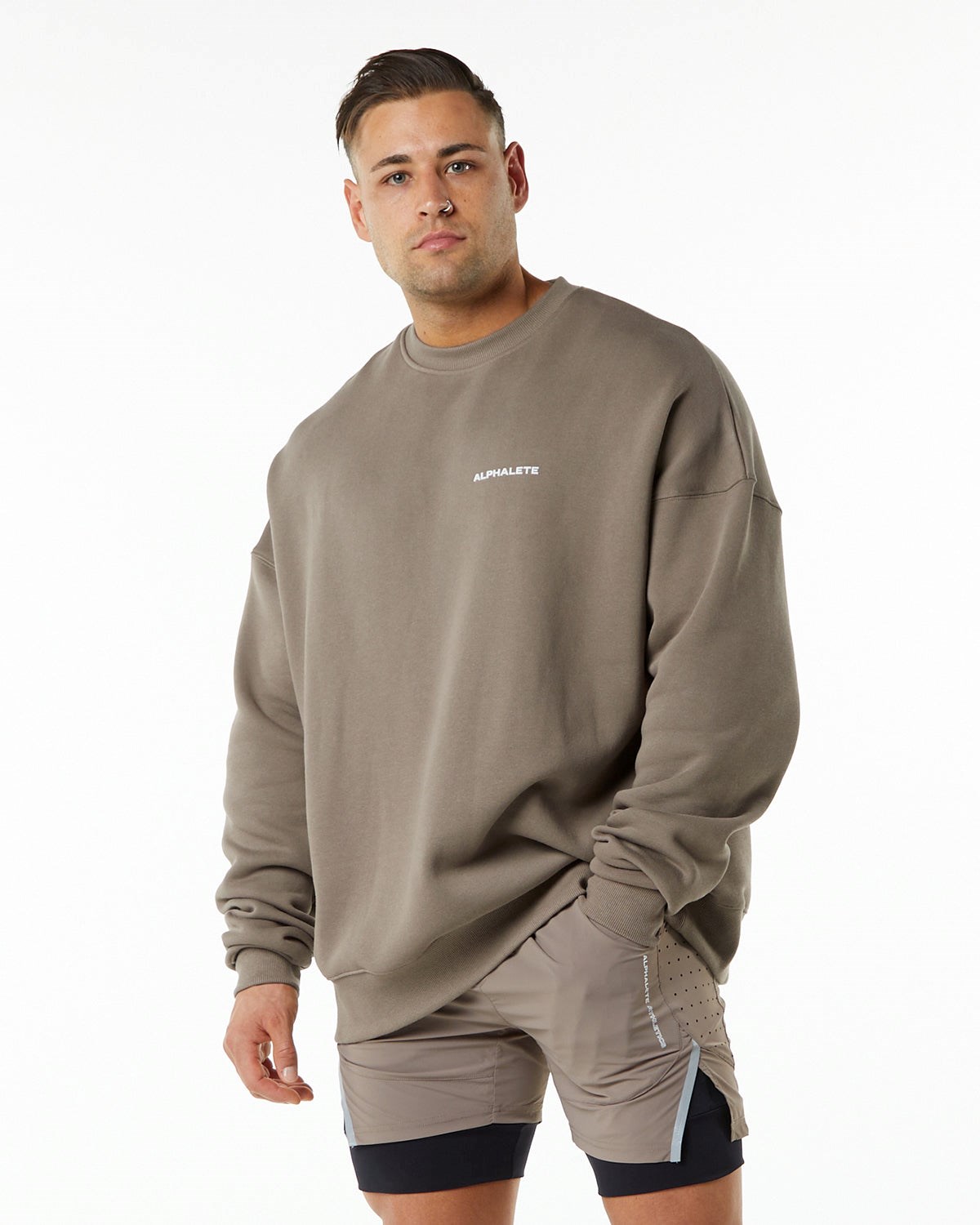 Alphalete Brushed Fleece Crewneck Pullover Mocha | ND9106725