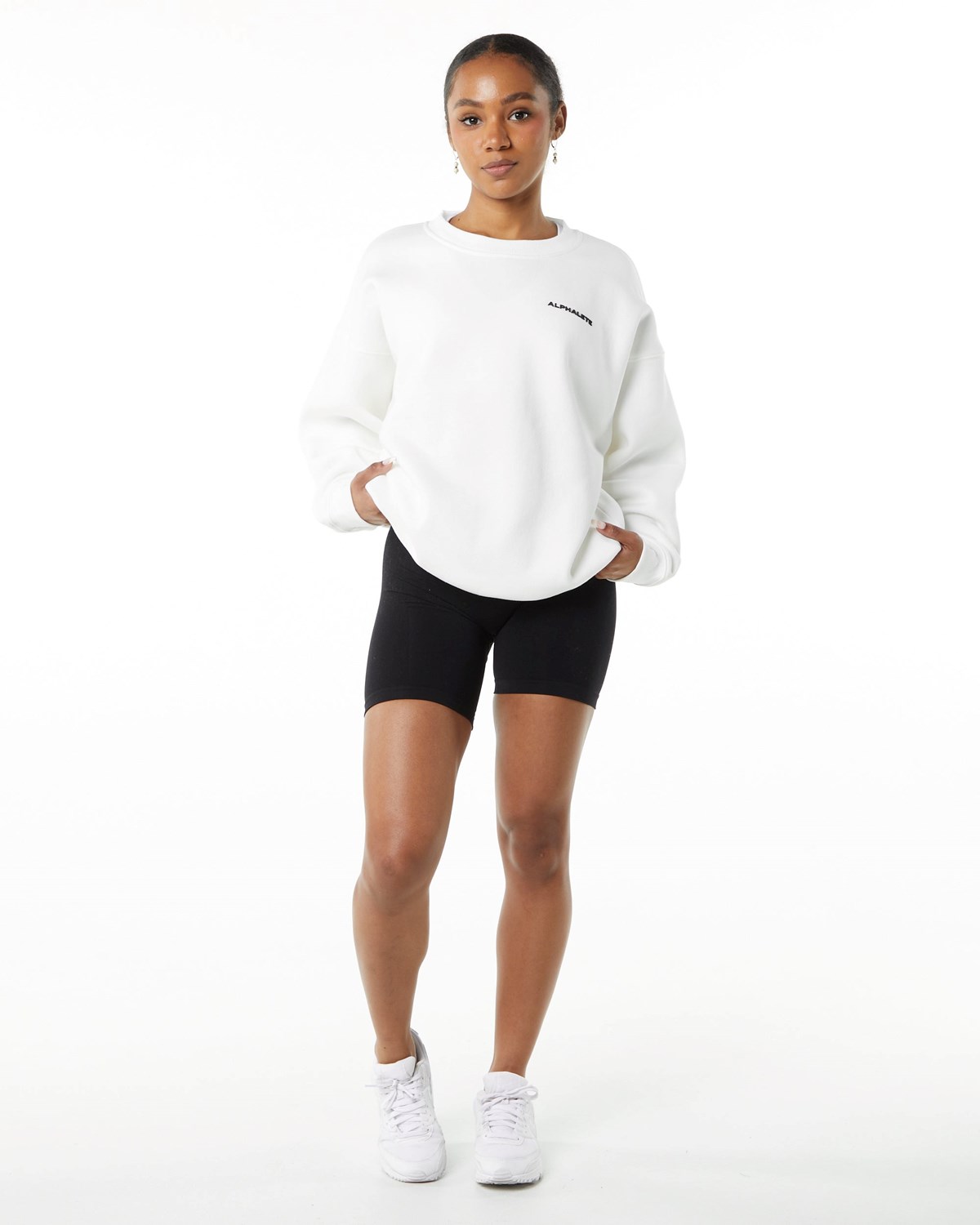 Alphalete Brushed Fleece Crewneck Pullover Weiß | TF3504267