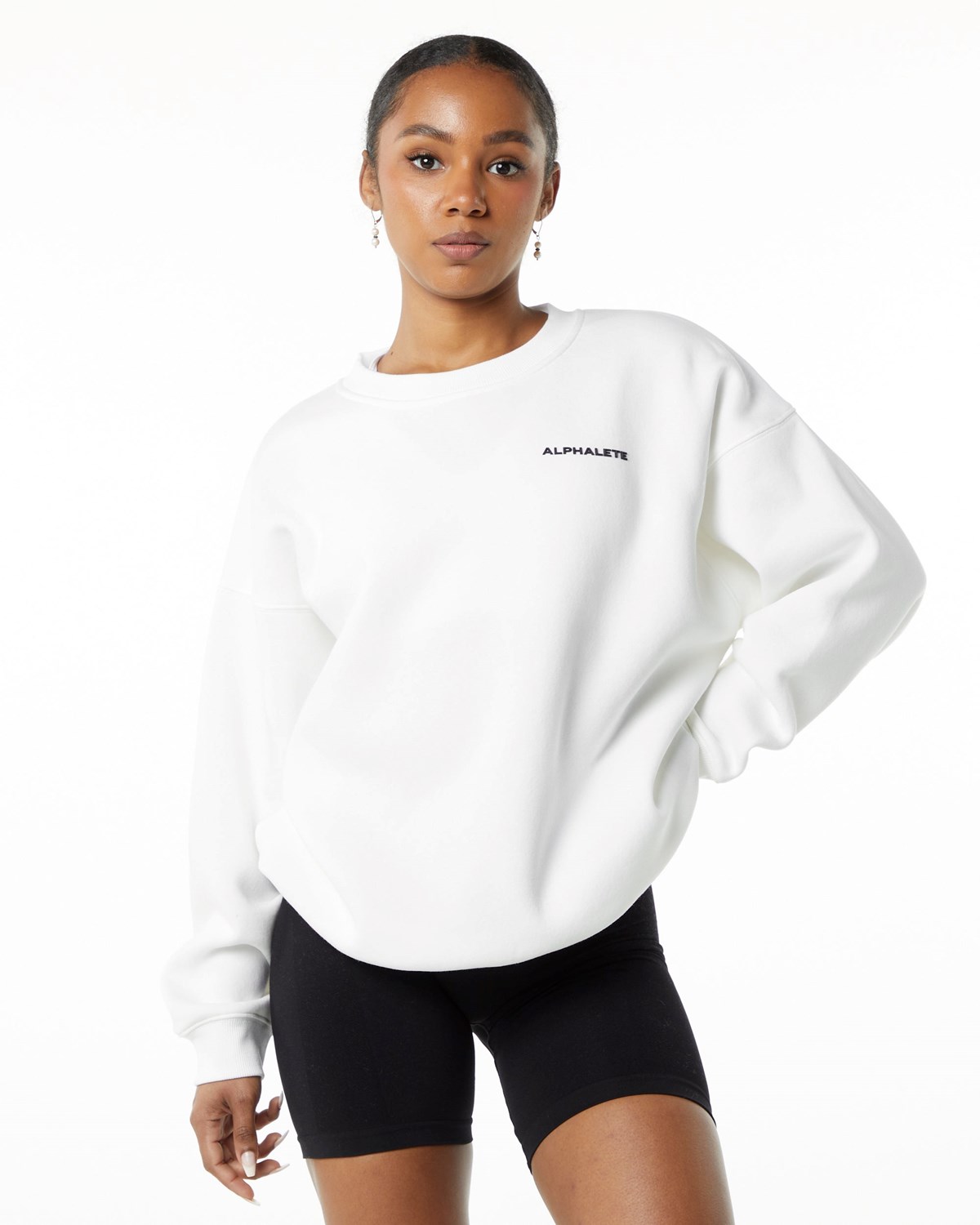 Alphalete Brushed Fleece Crewneck Pullover Weiß | TF3504267